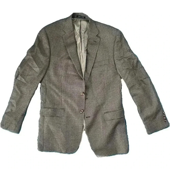 Ralph Lauren Mens 41L Silk Wool Suit Jacket Dark Brown Houndstooth Jacquard - Picture 1 of 5